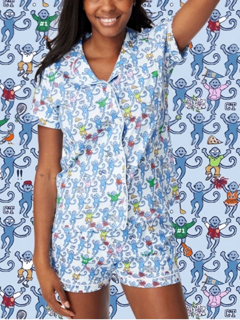Roller Rabbit Blue Monkey Print Pajama Set Greenwich CT limited edition XXS